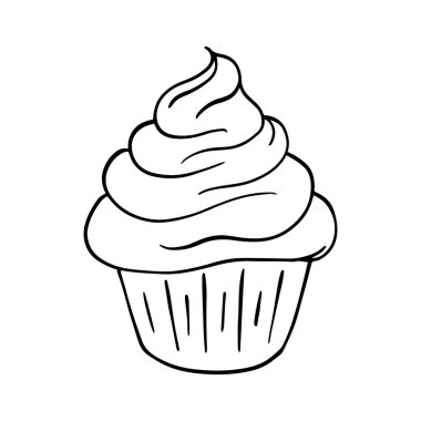 Beyaz arka planda izole edilmiş çizgi film Cupcake Illustration. Cupcake Simgesi