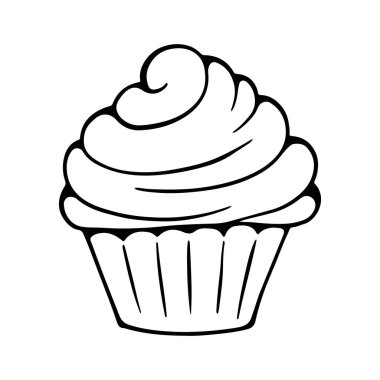 Beyaz arka planda izole edilmiş çizgi film Cupcake Illustration. Cupcake Simgesi
