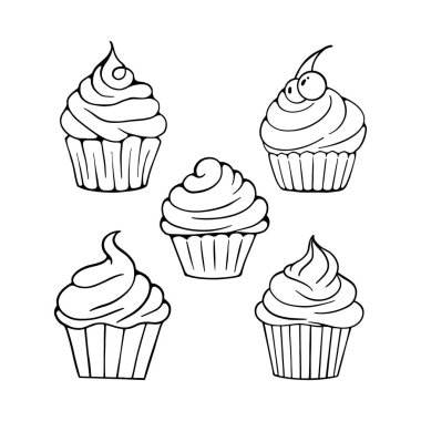 Beyaz arka planda izole edilmiş çizgi film Cupcake Illustration. Cupcake Simgesi