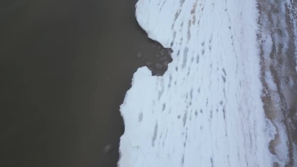 Aerial High Angle Shot Flying Frozen Sea Shoreline Winter — Video Stock