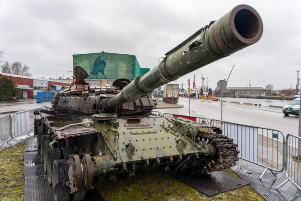 stock image Liepaja, Latvia - 04.01.2023: Russian T-72B tank, destroyed by the Ukrainian army in the spring of 2022 in the battles near Kiev