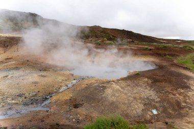 Seltun Jeotermal Bölgesi, Krisuvik, İzlanda 'daki Reykjanes Yarımadası' nın kızgın sülfür pınarları