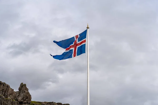 Icelandic Flag Waving Cloudy Sky — Stock Photo, Image
