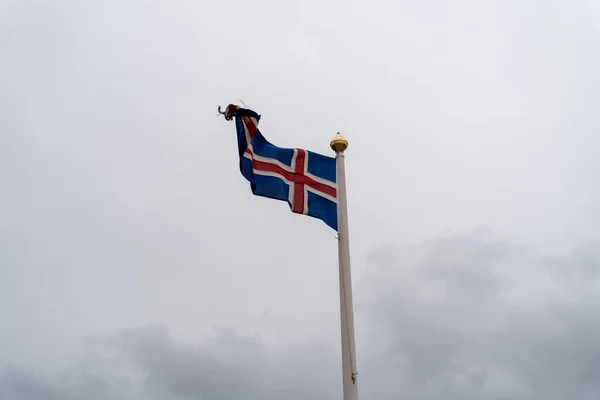Icelandic Flag Waving Cloudy Sky — Stock Photo, Image