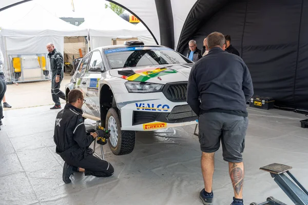 stock image Tartu, Estonia - 07.20.2023: Bruno Bulacia and Axel Coronado Jimenez WRC car at WRC Rally Estonia 2023 service park