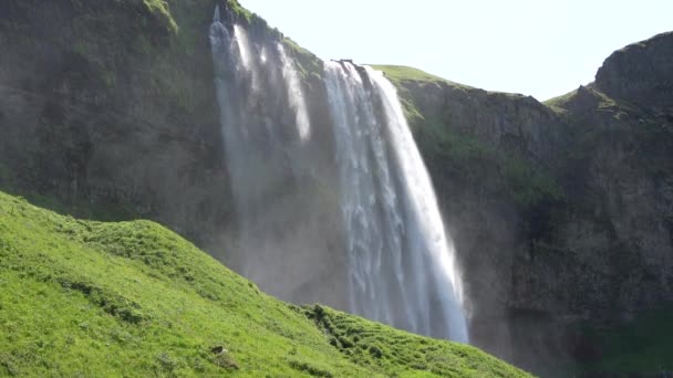 Slow Motion Shot Seljalandsfoss Waterfall Iceland Summer — Stock Video