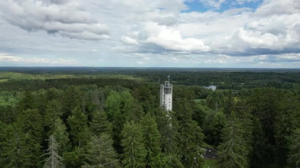 Aerial Orbiting Shot Suure Munamae Observation Tower Estonia — Stock Video