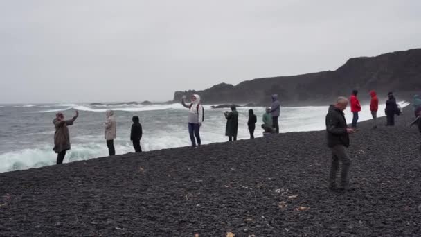 Plage Djupalonssandur Islande 2023 Touristes Plage Sable Noir Djupalonssandur Islande — Video