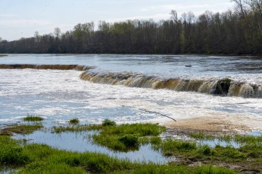 İlkbaharda Letonya 'nın Kuldiga kentinde Venta Rapid (Ventas Rumba) şelalesi