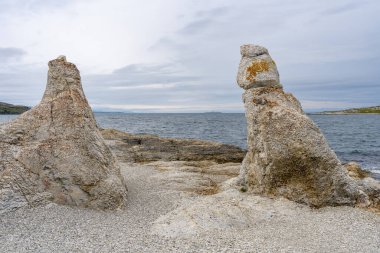 Trollholmsund dolomite rock formations next to Porsangerfjord in Norway clipart