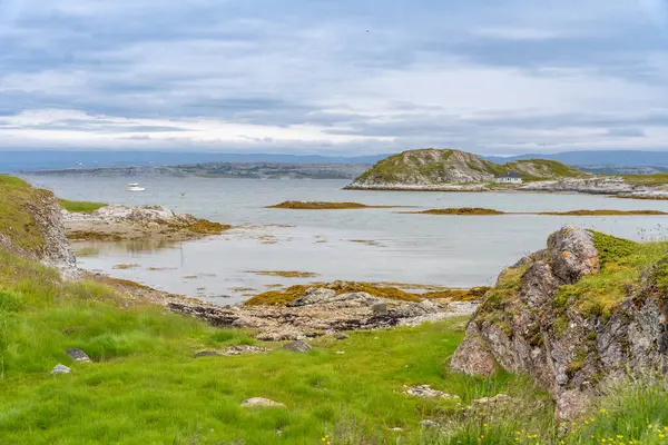 stock image Landscape of Norwegian nature at Trollholmsund dolomite rock formations next to Porsangerfjord in Norway