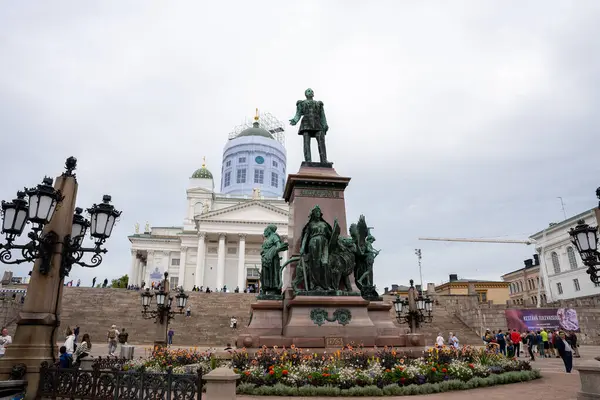 stock image Helsinki, Finland - 07.11.2024: Statue of Alexander II in Senate Square in Helsinki, Finland