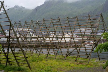 Empty fish drying flake in Svolvaer, Norway clipart