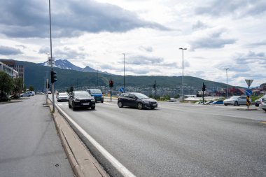 Narvik, Norveç - 07.05.2024: Narvik, Norveç sokaklarının manzarası