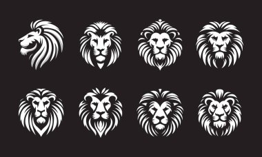 Siyah ve Beyaz Aslanların Başı logosu. Basit Geometrik Şekil