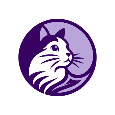 Elegant Deep Purple Cat Head Logo in Circular Frame clipart