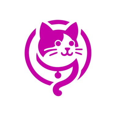 Vibrant Pink Cat Head Logo with Collar and Bell clipart