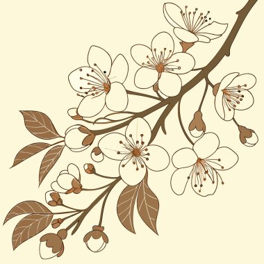 Yumuşak mavi çiçekleri ve yumuşak kahverengi yaprakları olan sakin ve zarif bir botanik sahnesi oluşturan sakin bir tasarım..