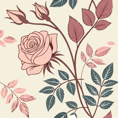 Tomurcukları, dikenleri ve yumuşak pastel tonlarında gür yaprakları olan çiçek açan bir gülün resmedildiği narin ve romantik bir gül resmi. Düğün tasarımlarında, tebrik kartlarında veya zarif bir dekoratif unsur olarak kullanmak için ideal.