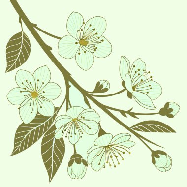 Yumuşak yeşil çiçekleri ve yumuşak kahverengi yaprakları içeren huzurlu ve doğal bir botanik sahnesi yaratan sakin bir tasarım..