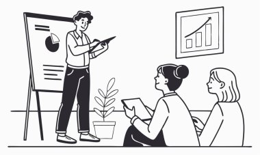 Bir ofis ekibinin çalışma odasındaki bitki ve büyüme çerçeveli bir çalışma odasındaki iş verilerini gözden geçirmesi..