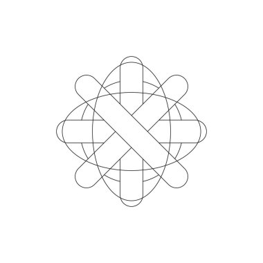 Minimalist, soyut dijital sanat eseri. Devamlı siyah bir çizgi içeriyor. Temiz beyaz arka planda yuvarlak şekillerle karmaşık, iç içe geçmiş bir düğüm şekli oluşturuyor..