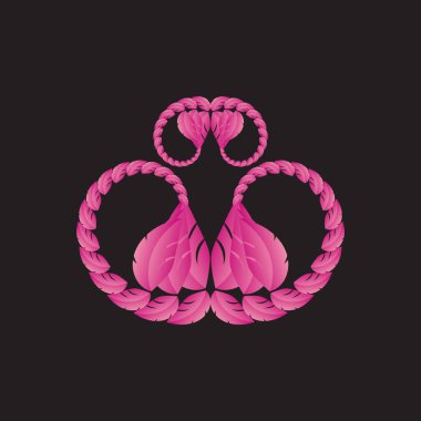 Katmanlı pembe organik şekillerin simetrik dizaynını içeren canlı bir dijital sanat eseri. Süslü, siyah bir arkaplanda taç ya da iç içe geçmiş yapraklar. Güzelliği, zarafeti ve karmaşık sanatsallığı sembolize ediyor..