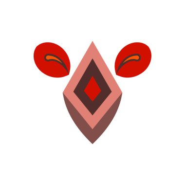 Simetrik katmanlı kırmızı elmas şekilli canlı bir dijital sanat eseri. Temiz beyaz arkaplandaki kırmızı yaprak benzeri elementler, soyut formları ve modern tasarımı sembolize ediyor..