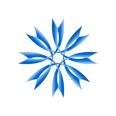 Çağdaş sanat, su temaları veya dekoratif arka planlar için ideal, değişken gölgeleme ve renklendirme ile dinamik bir çiçek deseni oluşturan, birbirine bağlı mavi eğimli şekillerin katmanlarını içeren karmaşık bir soyut tasarım..