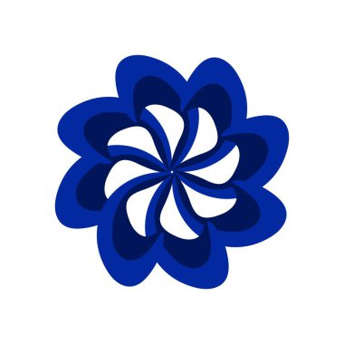 Radyal simetriye sahip dinamik soyut tasarım ve beyaz arkaplanda dönen elementler