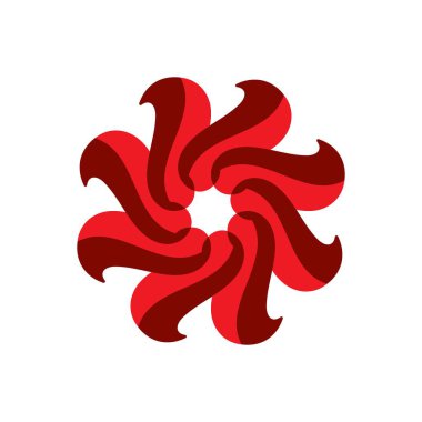 Radyal simetriye sahip canlı soyut tasarım ve beyaz arkaplanda dönen elementler