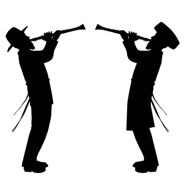 Chassidim Play Clarinet Two Black Silhouettes White Background Vectors Isolated Stock Illustration