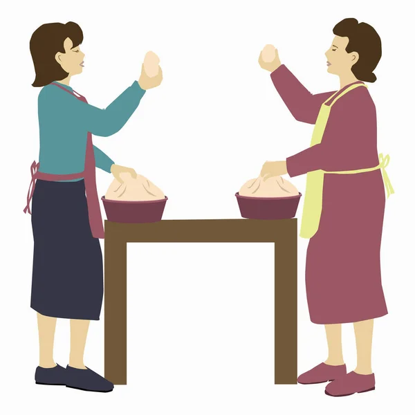 Hafrashas Challah Two Observant Jewish Women Stand Pick Piece Dough — Stock Vector