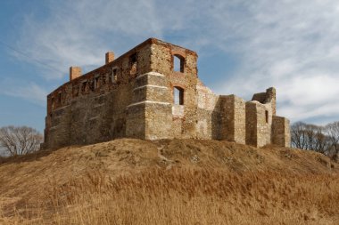 Güney Polonya 'daki Kartal Yuvaları Patikası boyunca Orta Çağ Şatosu' nun kalıntıları Siewierz Kalesi.. 