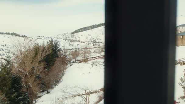 冬の抱擁 トランキルマウンテンビレッジの雪に覆われた風景とエバーグリーン — ストック動画