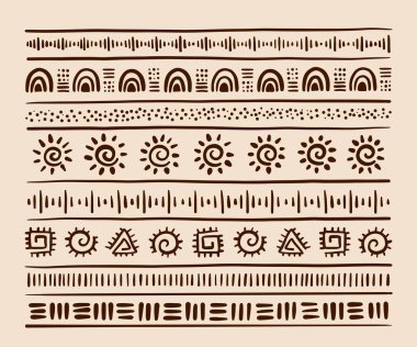 Stylized African Pattern. Ethnic and Tribal Motifs. Hand drawn. Horizontal stripes. Black and white print for your textiles. Vector illustration.