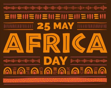 Africa Day concept. Stylized African Pattern on dark background. Ethnic and Tribal Motifs. Hand drawn. Horizontal stripes. For banner, poster, flyer. Vector illustration.