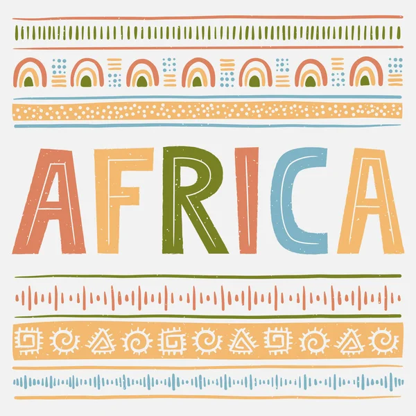 非洲概念与手写的文字 浅色背景的非洲花纹图案 民族和部落的动机 手拉手横向条纹 矢量说明 — 图库矢量图片#