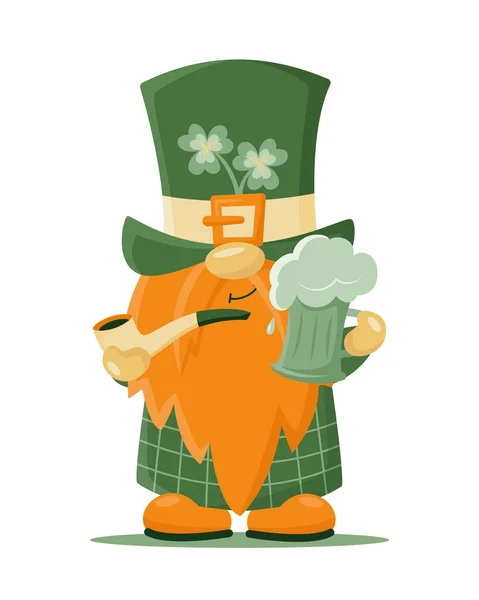 Χέρι Που Χαριτωμένο Gnome Στο Patrick Μεταμφίεση Πράσινη Μπύρα Και — Διανυσματικό Αρχείο
