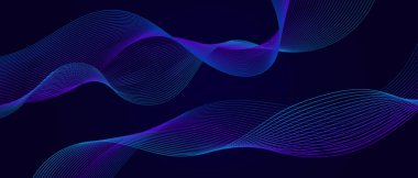Koyu mavi arkaplanda soyut mavi ve mor dalga çizgileri. Parçacık çizgileri tasarım element afişi fütüristik modern teknoloji bilim dekorasyonu için. EPS10 vektör illüstrasyonu.