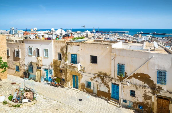 Utsikt Över Medeltida Medina Sousse Tunisien Med Hamnen Och Havet — Stockfoto