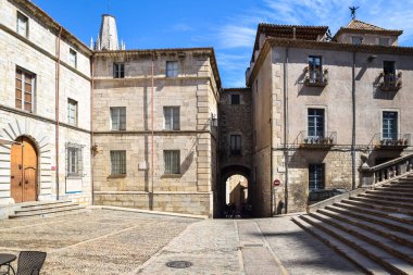 Plaza de la Catedral de Girona, Katalonya, İspanya.