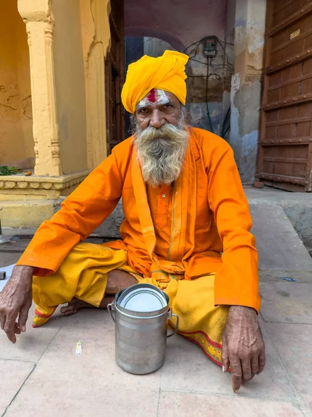 Pushkar Rajasthan India November 2022 Portret Van Een Oude Sadhu — Stockfoto