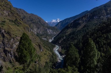 Uttarakhand 'daki Himalaya Dağı ve nehir manzarası
