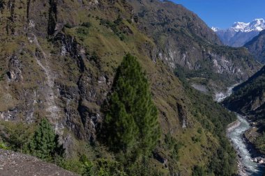 Uttarakhand 'daki Himalaya Dağı ve nehir manzarası