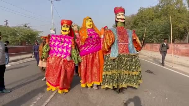 Bikaner Rajasthan India มกราคม 2023 เทศกาลอ ลปะในช นแสดงในเทศกาลอ ฐในการเด นขบวน วีดีโอสต็อกที่ปลอดค่าลิขสิทธิ์