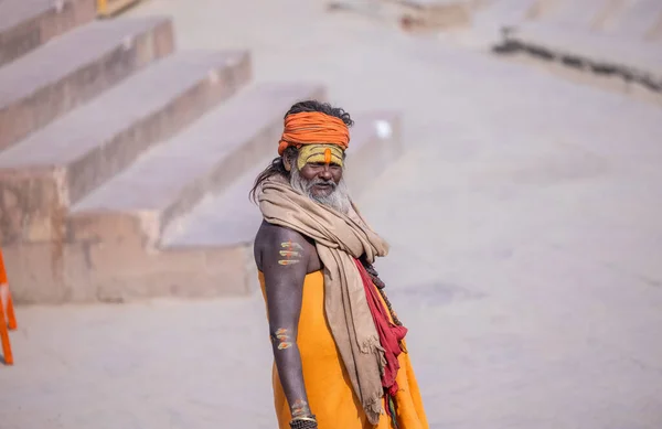Varanasi Uttar Pradesh Indie Listopad 2022 Portret Niezidentyfikowanego Indyjskiego Sadhu — Zdjęcie stockowe