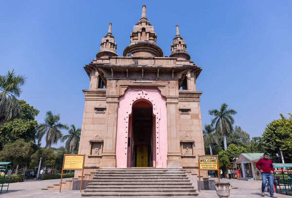 Sarnath, Uttar Pradesh, India - November 2022: Buddhist temple, Architecture view of Lord Buddha temple at sarnath in Varanasi.