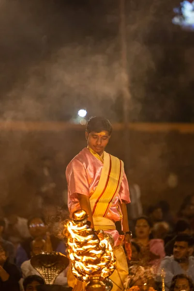 Varanasi Uttar Pradesh Uttar Pradesh November 2022 Ganga Aarti Portrait — 图库照片