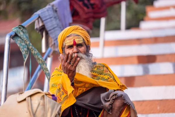 Varanasi Uttar Pradesh Índia Novembro 2022 Retrato Velho Sadhu Indiano — Fotografia de Stock